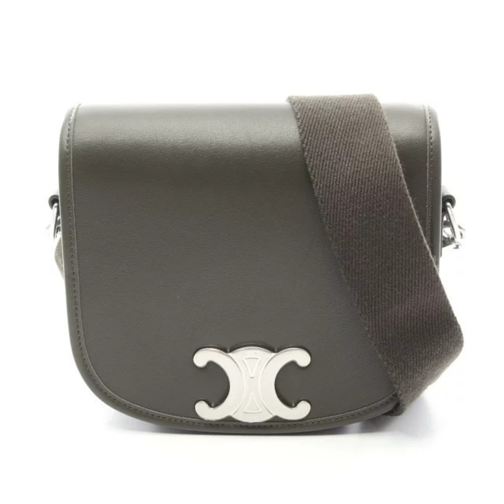 Celine Buzas Strap Triomphe Shoulder Bag Leather Green